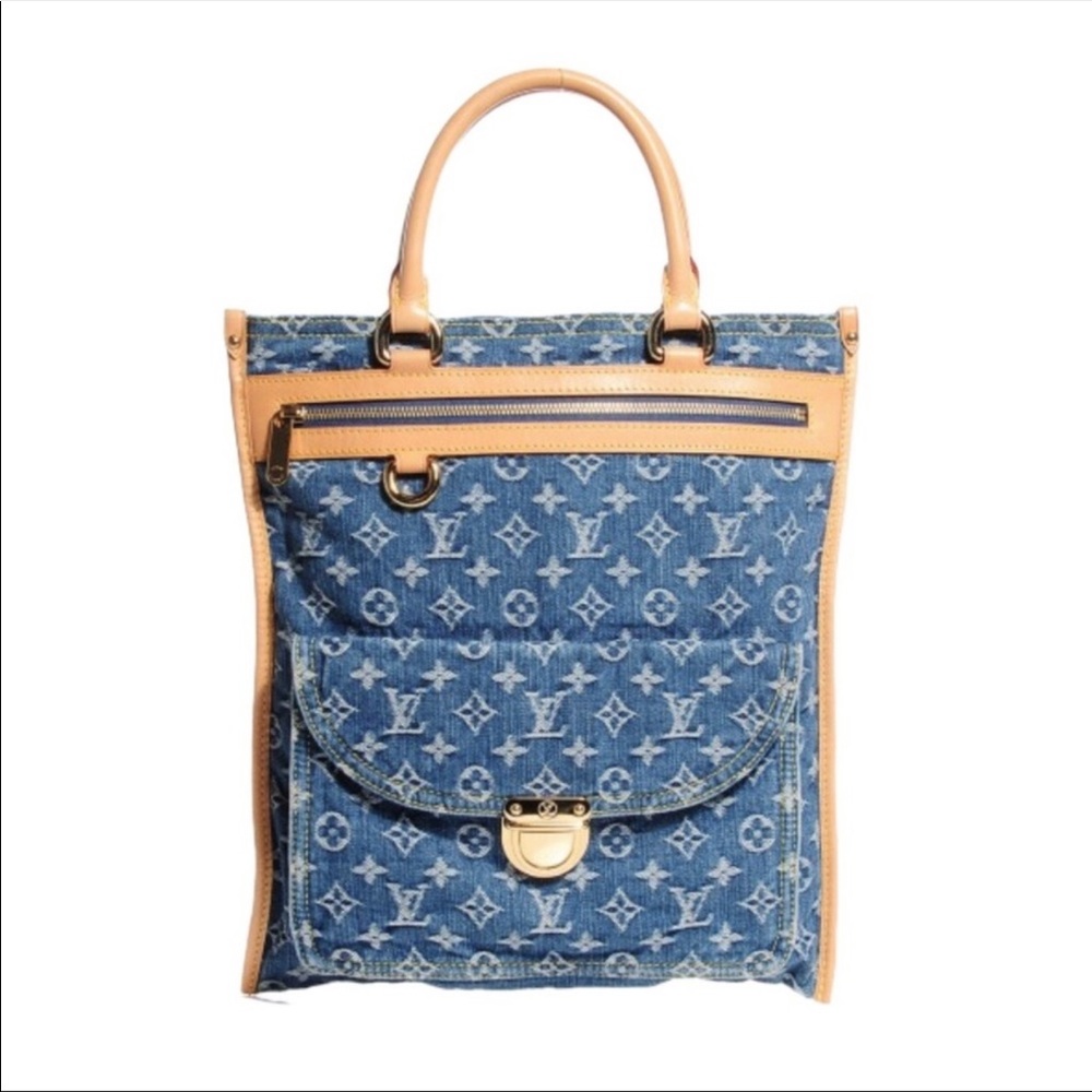 Louis Vuitton denim blue flat shopper tote